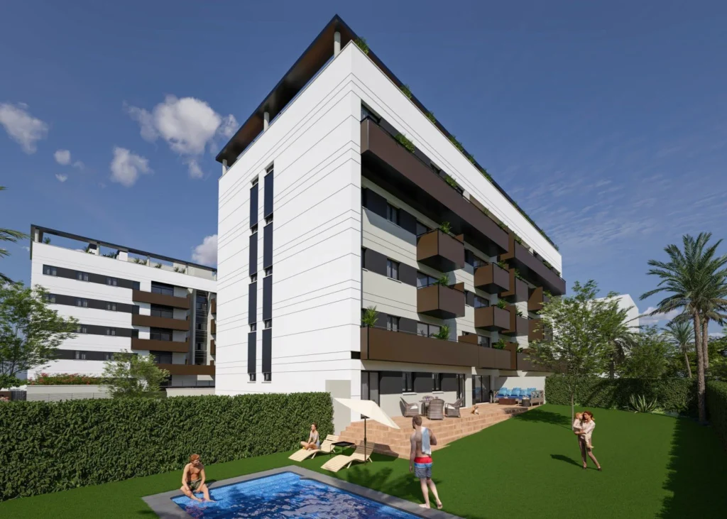 Terraza exterior con zona de estar en promoción de obra nueva en Córdoba de Grupo Mancebo