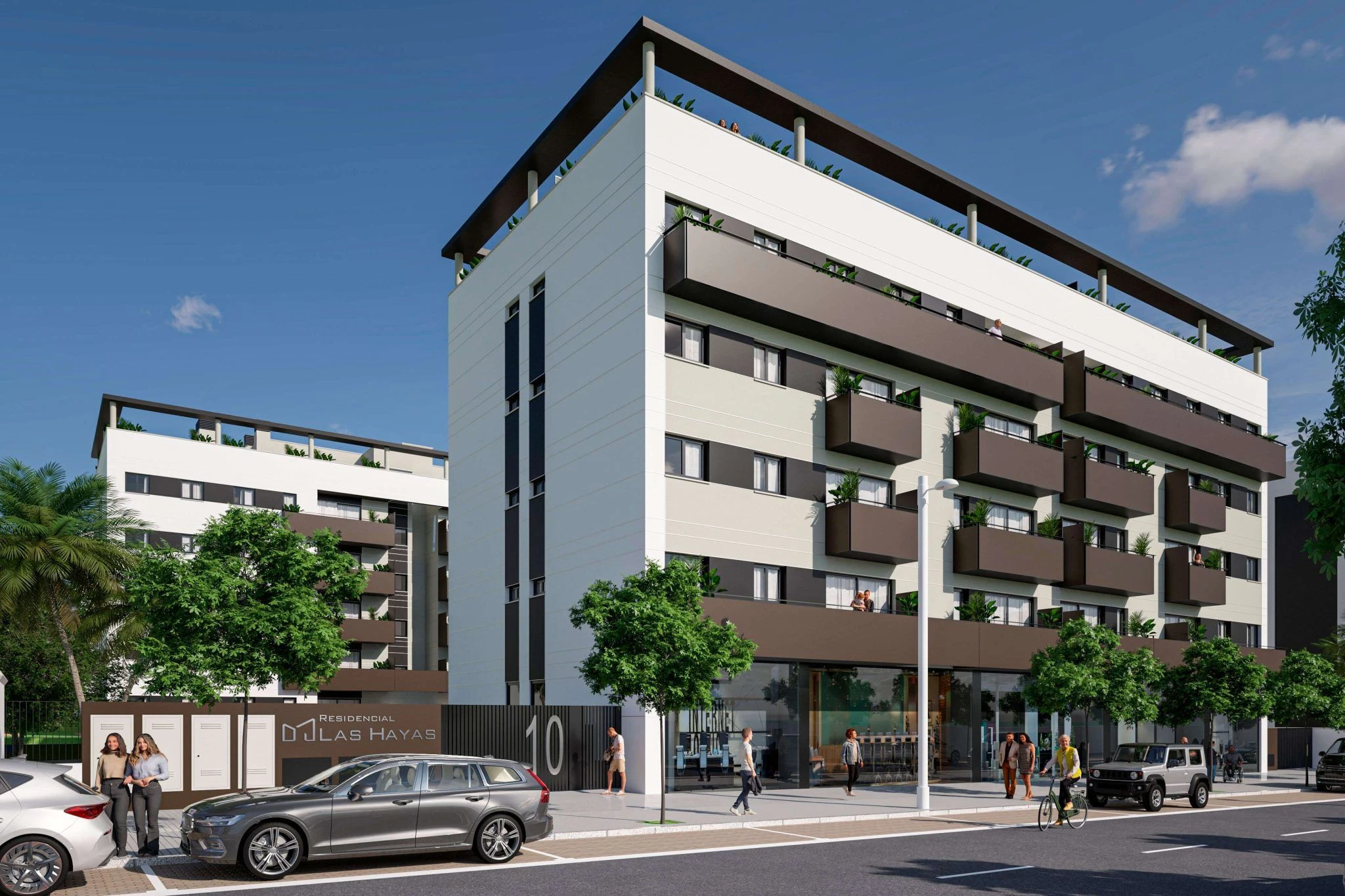 Fachada de vivienda de obra nueva en Córdoba que encaja hoy con diseño contemporáneo y terrazas ajardinadas
